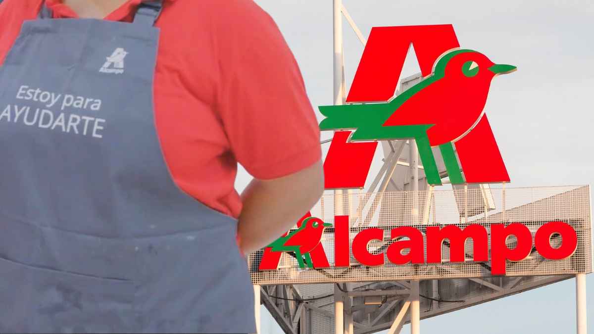 Trabajadora de Alcampo y logotipo de la empresa tras sentencia por despido en Albacete