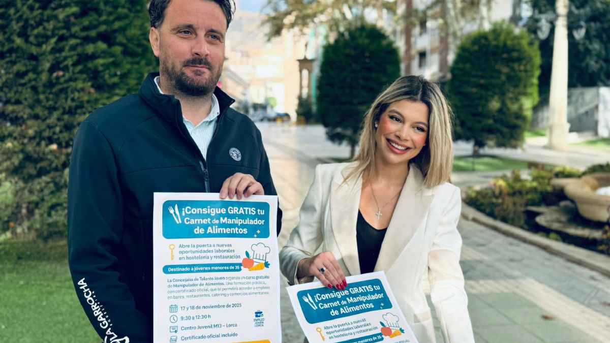 Cartel del curso gratuito de Manipulador de Alimentos en Lorca para jóvenes menores de 35 años con certificado oficial