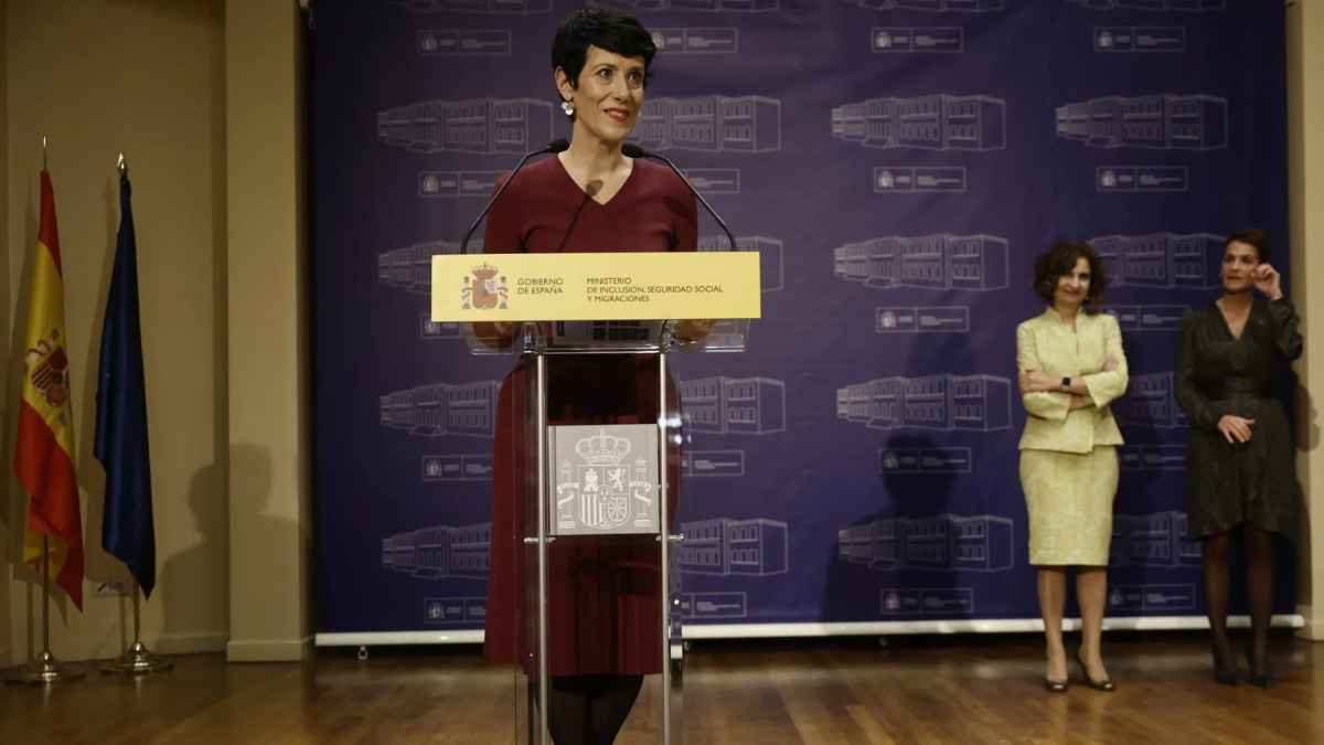 Portavoz del Ministerio de Inclusión y Seguridad Social durante una comparecencia oficial sobre pensiones.