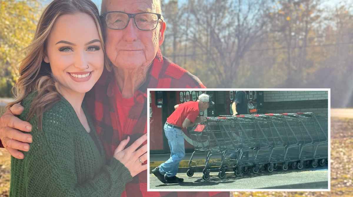 Nieta junto a su abuelo de 86 años que sigue trabajando en un supermercado pese a sus problemas de salud