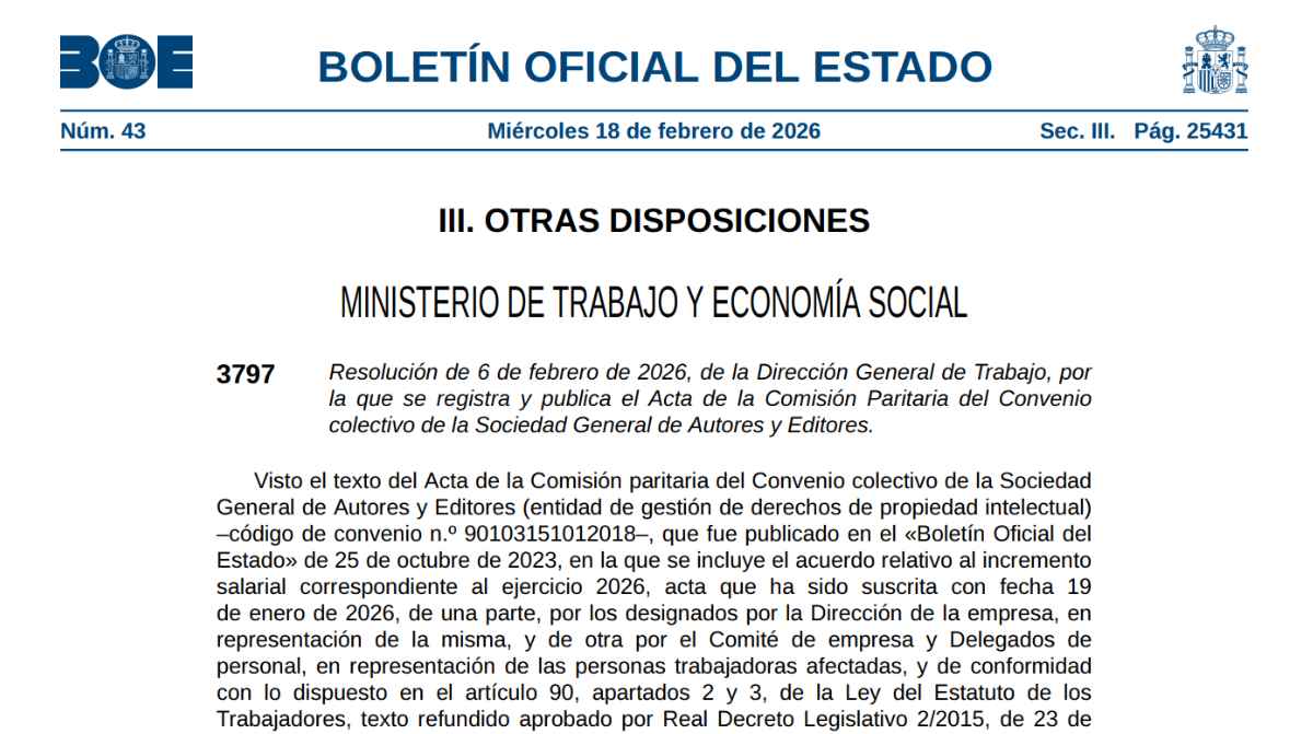 Boletin oficial del estado febrero 2026 publicacion subida salario minimo 1221 euros