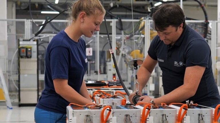 Trabajadores en una fábrica de Alemania durante una jornada laboral relacionada con la reforma para eliminar el límite de 8 horas diarias