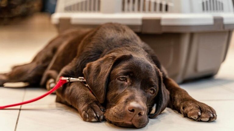 Perro enfermo tumbado en una clínica veterinaria por los nuevos permisos laborales para cuidar mascotas en Italia