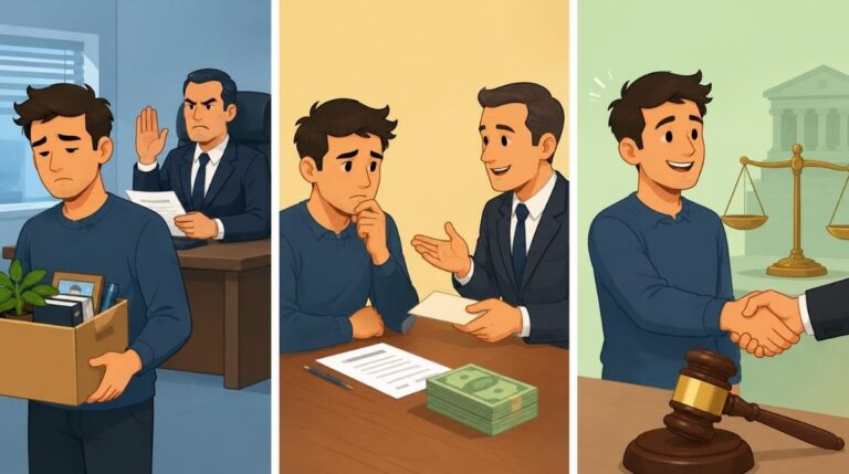 Trabajador despedido analizando la indemnización por despido procedente, improcedente o nulo según salario y antigüedad