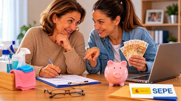 Madre e hija realizando una contratación como empleada del hogar para obtener la prestación por desempleo.
