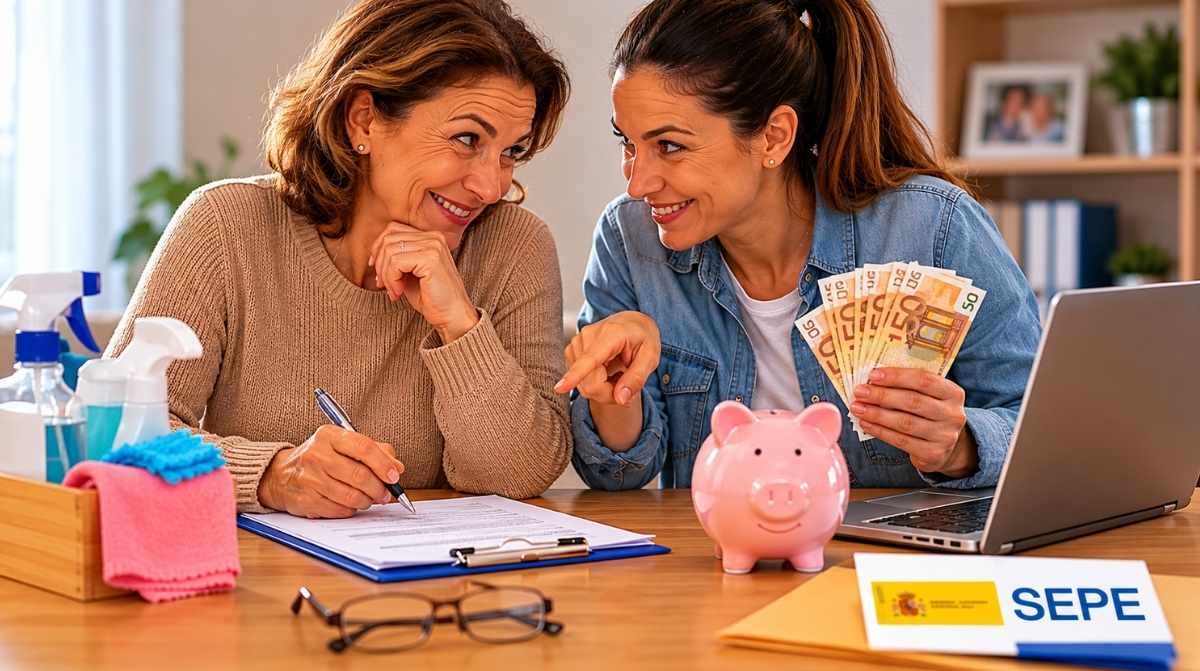 Madre e hija realizando una contratación como empleada del hogar para obtener la prestación por desempleo.