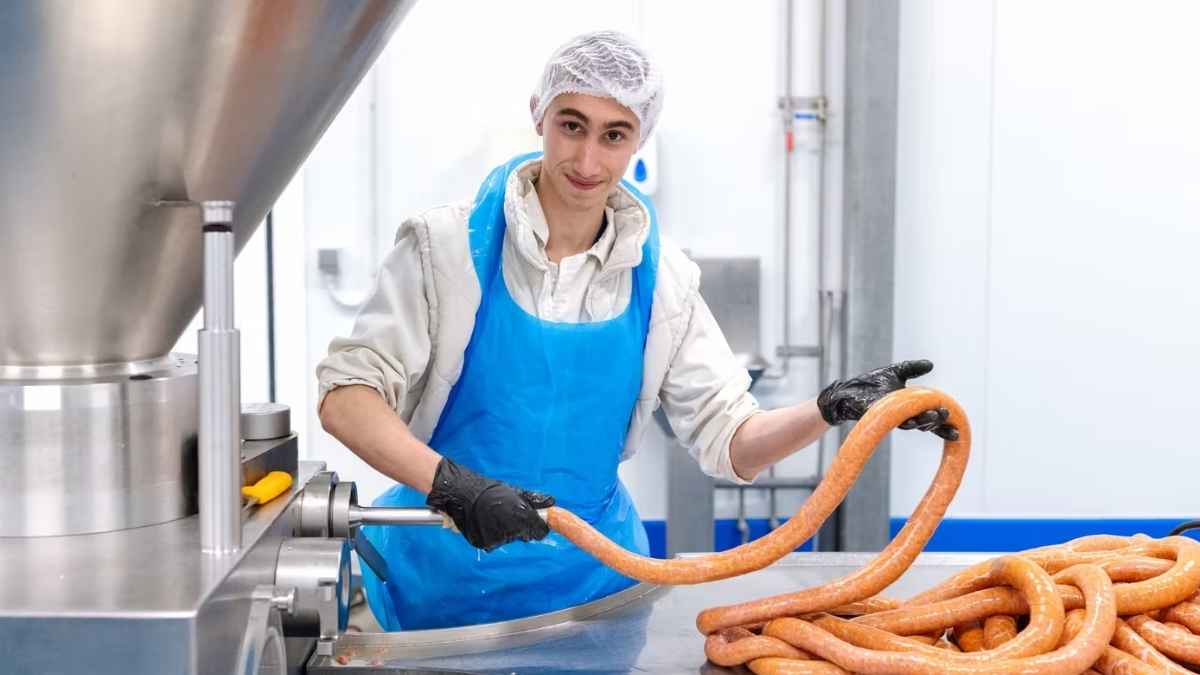 Aitor trabajando en una fábrica de embutidos tras conseguir su primer empleo con contrato indefinido