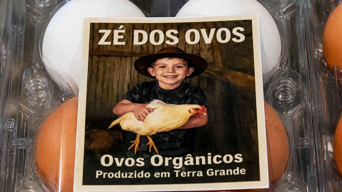 Envase de huevos de la marca Zé dos Ovos creada por un niño de 6 años