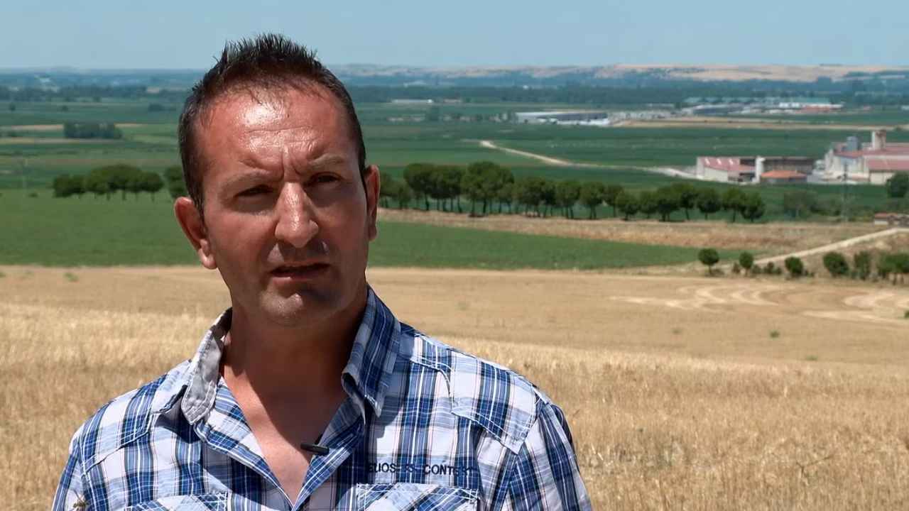 Emilio Barbero, agricultor de Salamanca, en un campo de cultivo mientras denuncia los bajos precios agrícolas