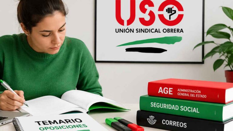 Cartel de USO sobre cursos gratuitos para oposiciones de AGE, Seguridad Social y Correos