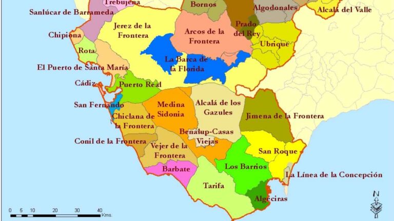 Mapa de los municipios de Cádiz beneficiados por las ayudas del SEPE para contratar desempleados
