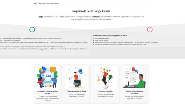 Programa de Becas Google Fundae con certificados online para trabajadores y desempleados