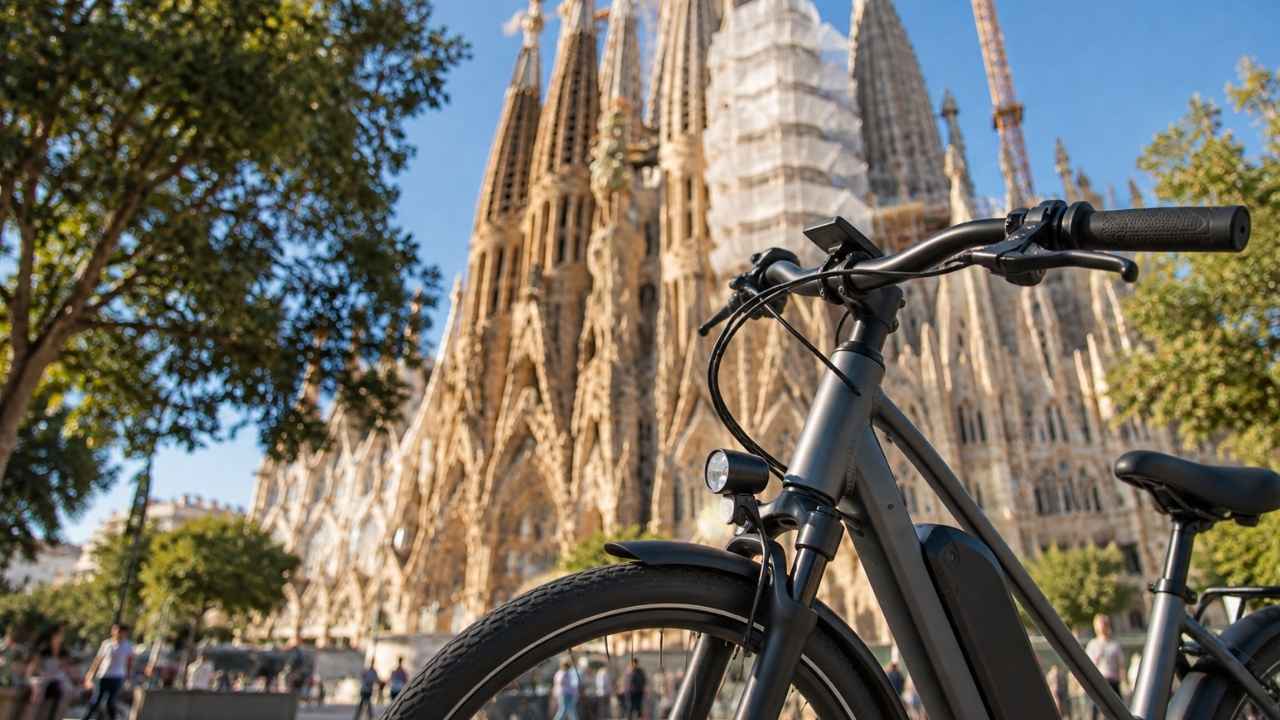 Infoemplea2 9 Bicicleta eléctrica frente a la Sagrada Familia de Barcelona