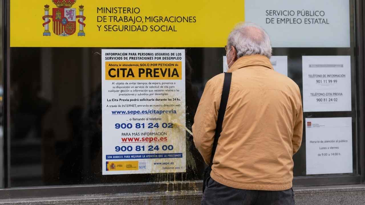 Hombre consultando los carteles informativos de una oficina del SEPE