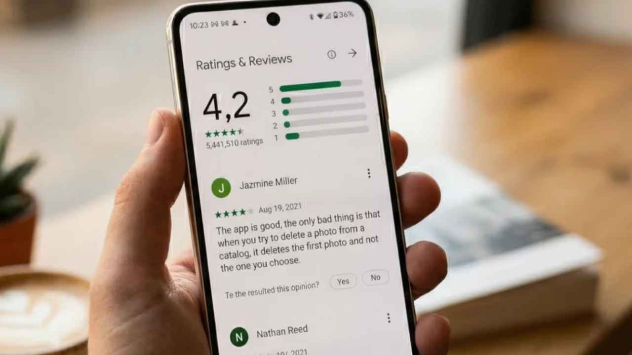 Móvil mostrando reseñas de Google relacionadas con el despido de una trabajadora que estaba de baja