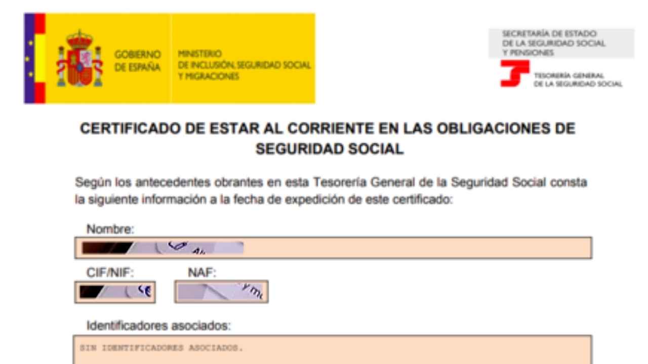 Certificado de estar al corriente con la Seguridad Social sin deudas pendientes
