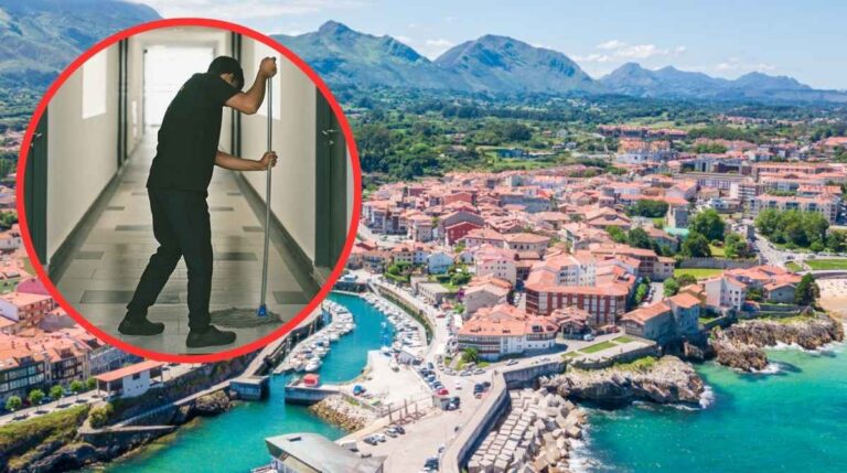 Trabajador realizando tareas de limpieza y mantenimiento en un edificio