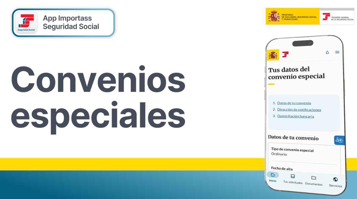 Apartado de convenios especiales en la app Importass de la Seguridad Social