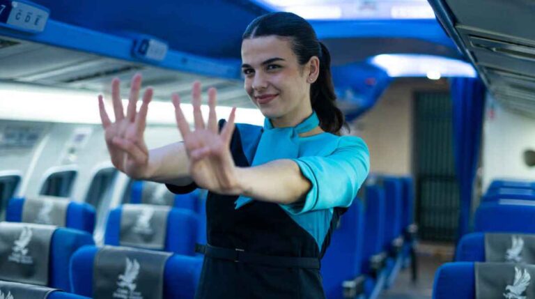Tripulante de cabina en el interior de un avión de pasajeros