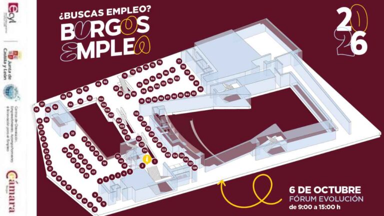 Plano de Burgos Emplea 2026 con las empresas participantes en la feria de empleo del Fórum Evolución
