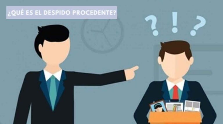 Ilustración sobre el despido procedente con un trabajador sosteniendo una caja de pertenencias y otra persona señalando.