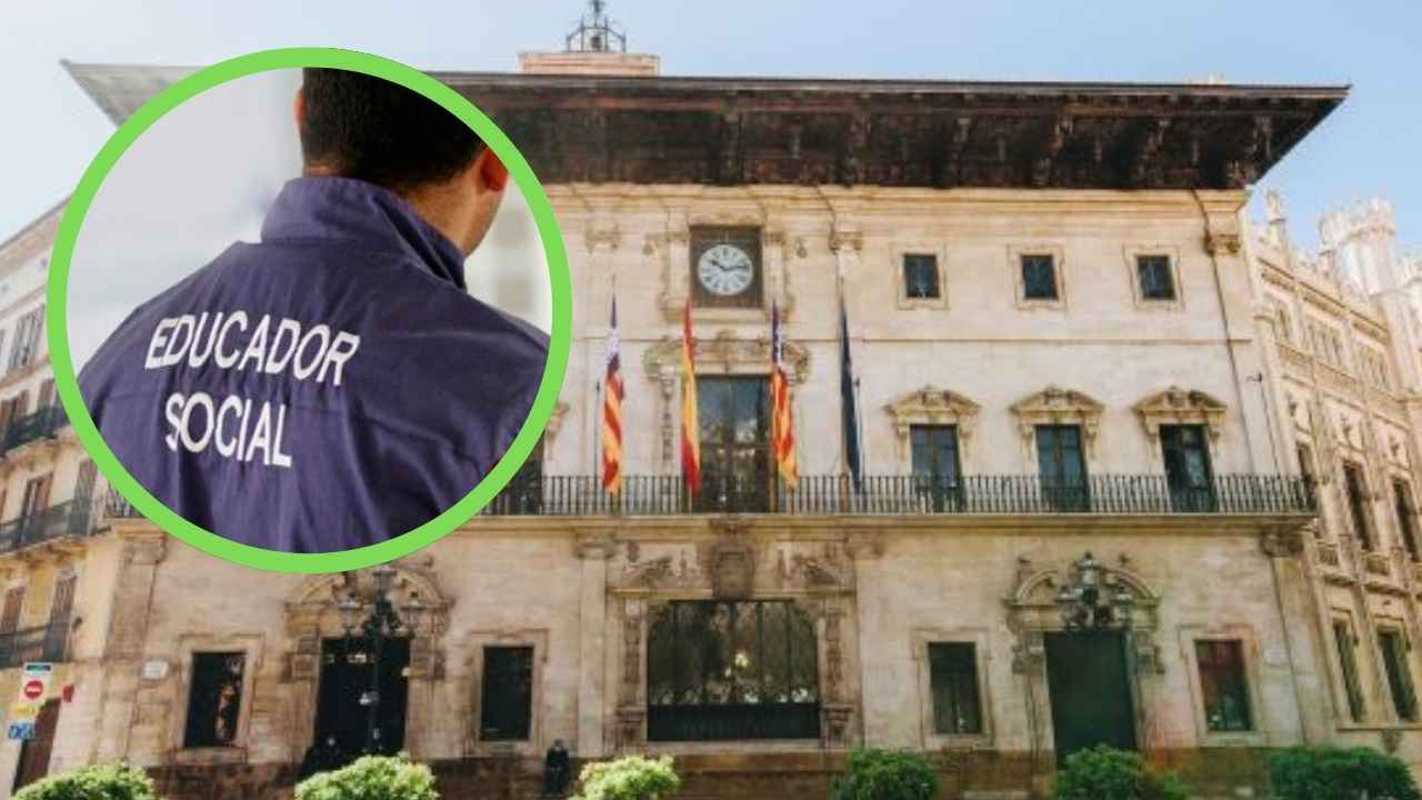 Fachada del Ayuntamiento de Palma de Mallorca, que convoca 20 plazas de educador social mediante concurso-oposición.