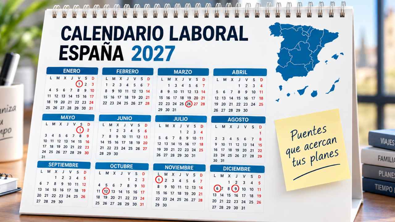Calendario laboral de España 2027 con los festivos nacionales y los puentes para organizar las vacaciones.
