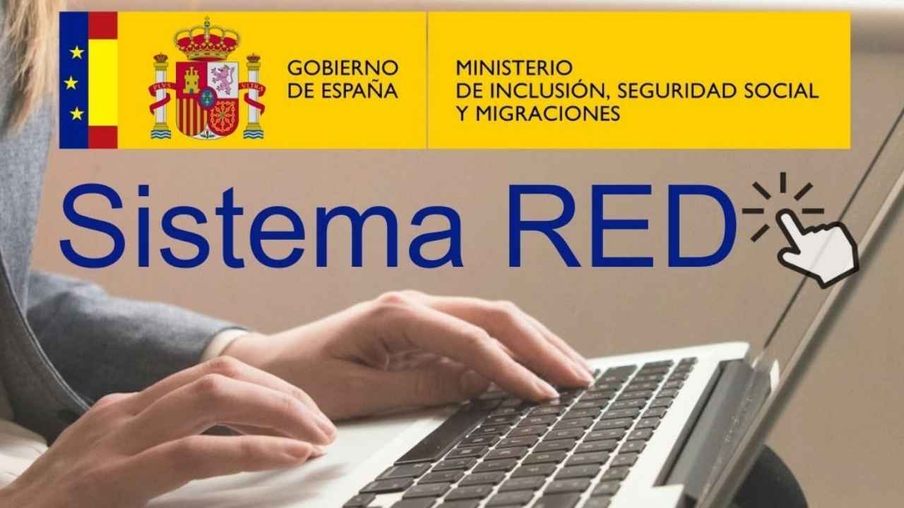 Persona utilizando un ordenador portátil con el logotipo del Sistema RED de la Seguridad Social.