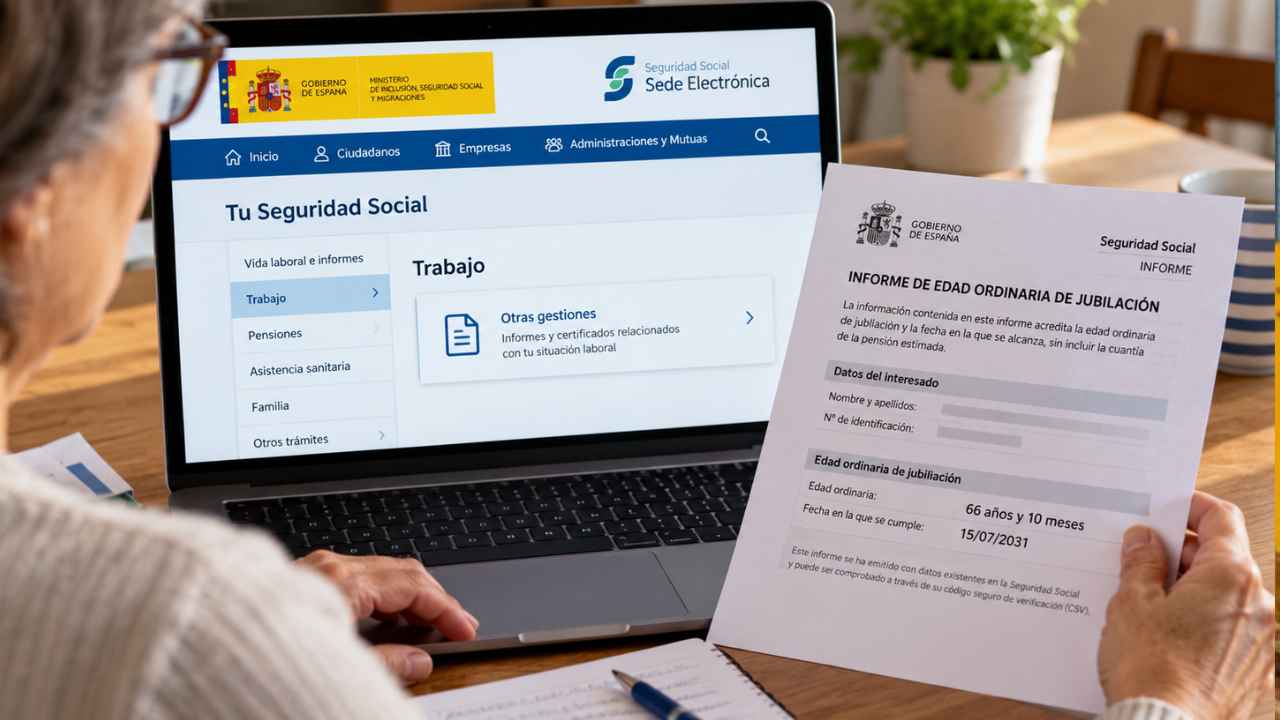 Persona consultando en Tu Seguridad Social el informe de edad ordinaria de jubilación desde un ordenador portátil