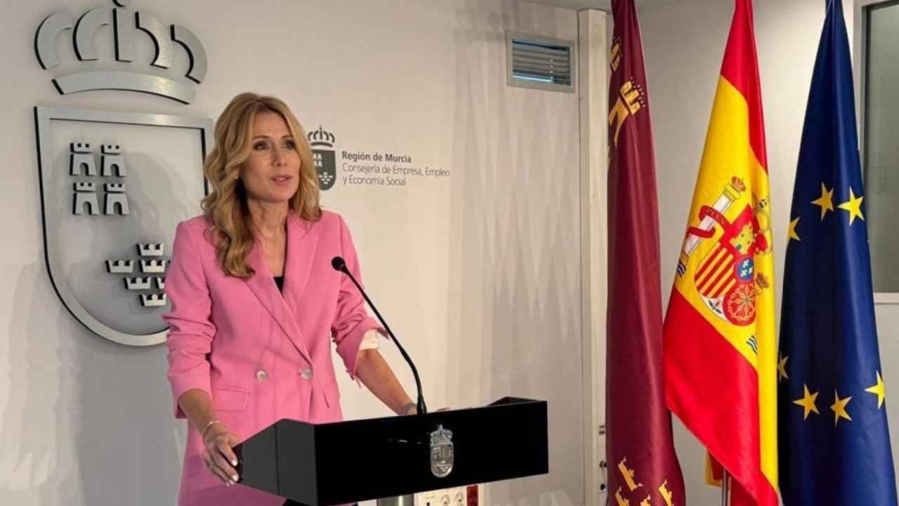 Representante del Gobierno de Murcia durante una comparecencia institucional sobre las ayudas para pymes y autónomos de la Región.